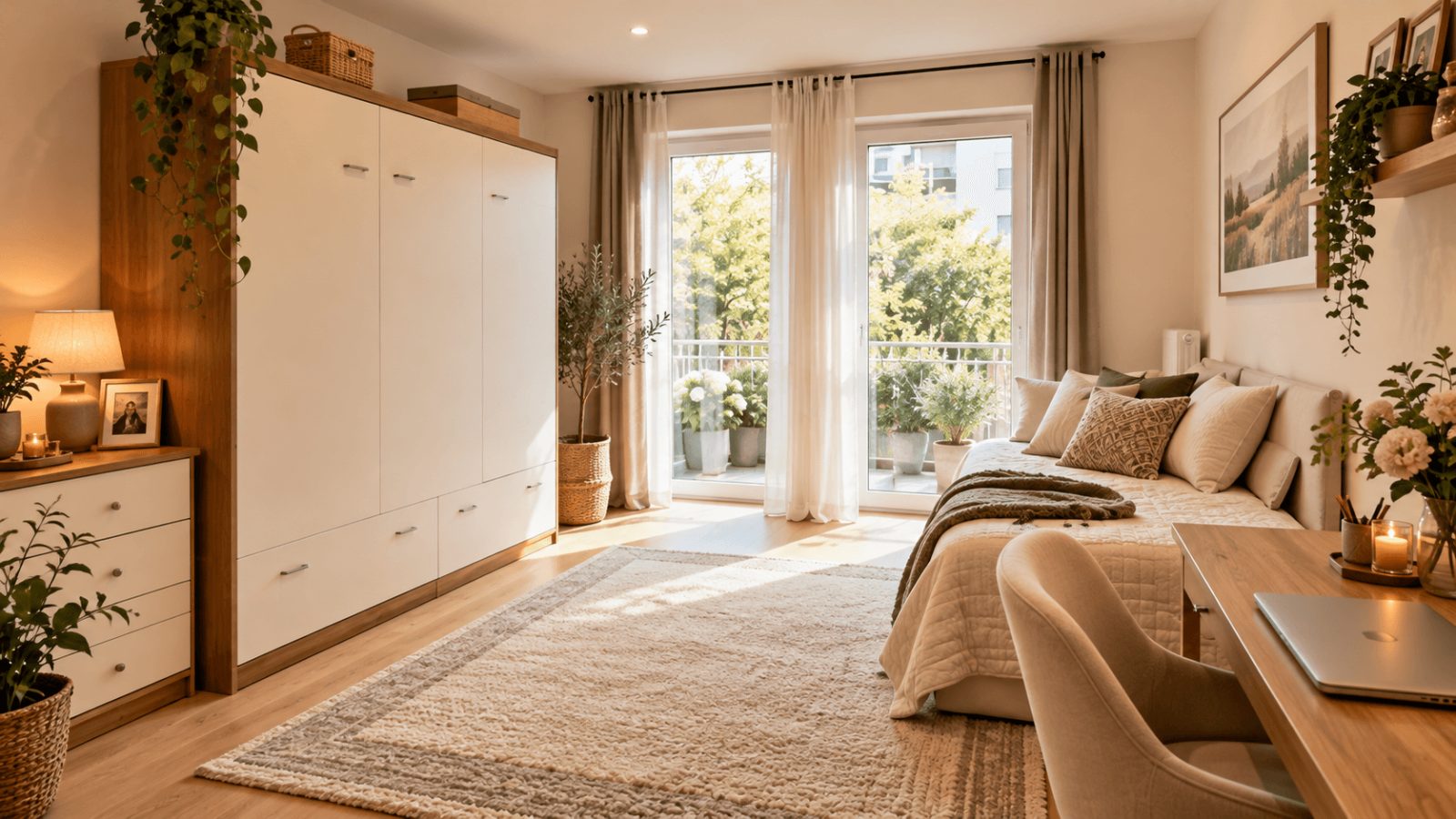 3-Zimmer-ETW mit Terrasse, Gartenanteil und TG-Stellplatz — Gästezimmer (Möblierung KI-Generiert)