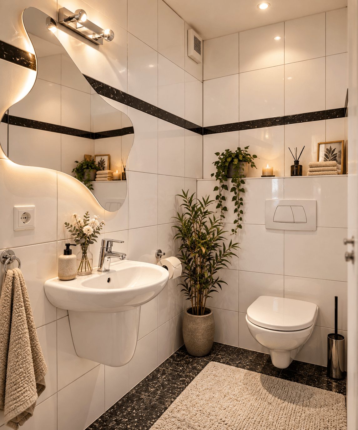 3-Zimmer-ETW mit Terrasse, Gartenanteil und TG-Stellplatz — Gäste-WC (Deko KI-Generiert)